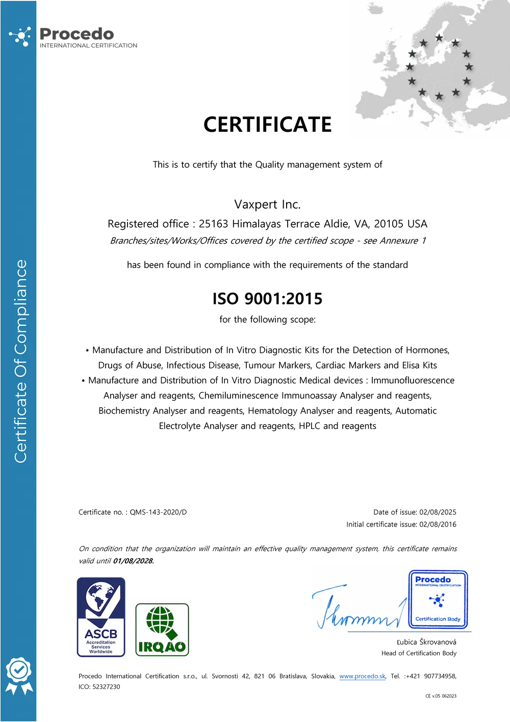 ISO 13485:2016 Certificate